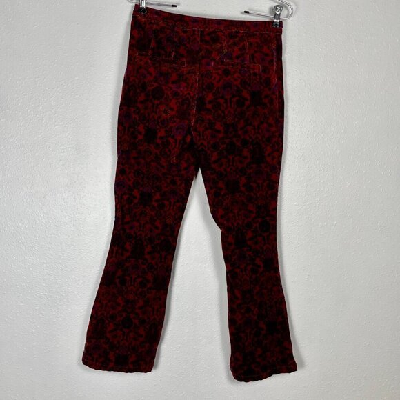 Free People Corduroy Red Paisley Flared Crop Tailored Pants Sz. 6 - Picture 9 of 15